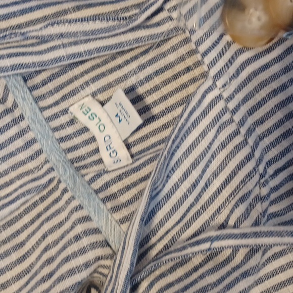 SIGRID Olsen linen blend top women's size medium blue and white striped - Picture 4 of 7